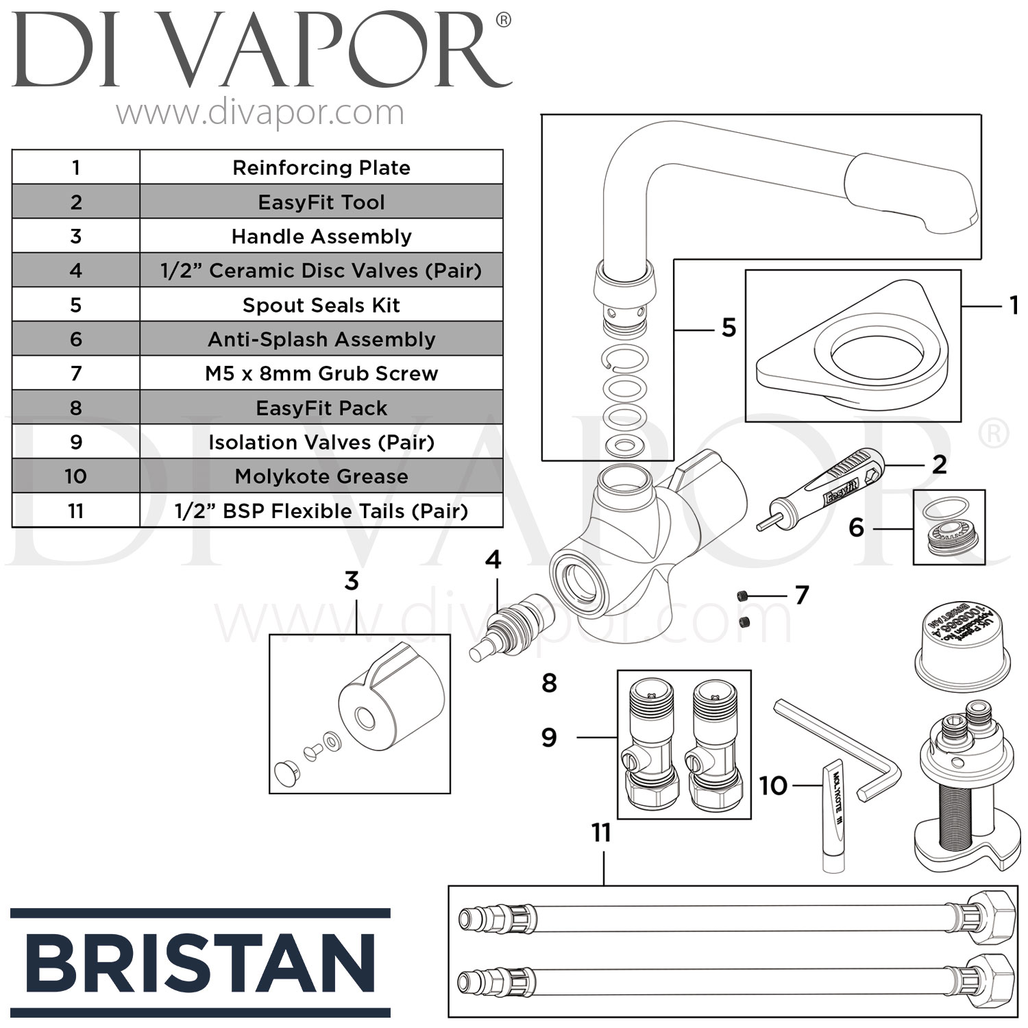 Bristan MH SNK EF WHT Manhattan Easyfit Sink Mixer White Tap Spares